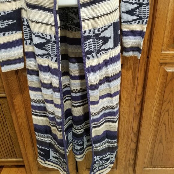 Womens M Billabong Cardigan Duster Sweater Blue Gray Long Open Front - Picture 5 of 8